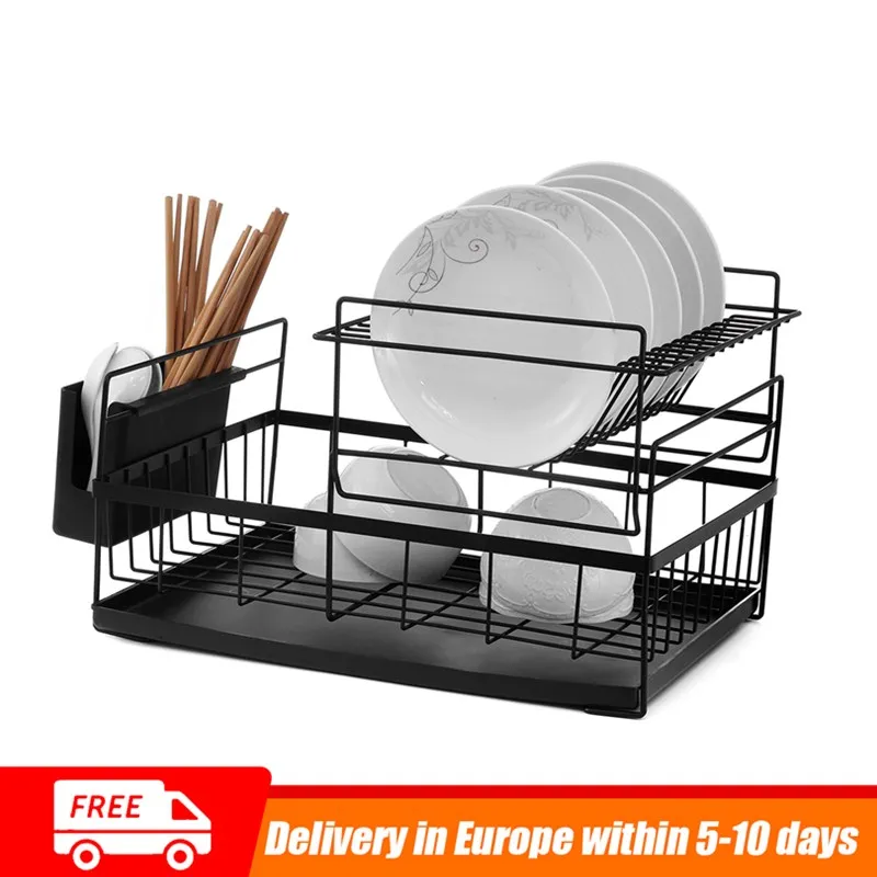 2 Tiers Kitchen Dish Drying Drain Rack Shelf Holder with Drainboard Tray Fork Cup Container Iron Organizer Drainer
2 Tiers Kitchen Dish Drying Drain Rack Shelf Holder with Drainboard Tray Fork Cup Container Iron Organizer Drainer