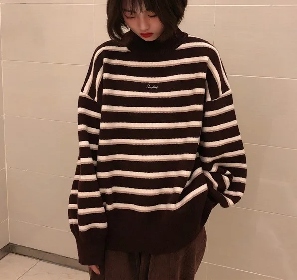 Pullovers Women Striped Turtleneck Loose Knitwear Sweater Chic Trendy Ulzzang Warm Student Coat BF Soft Daily Jumper Hot Sale
Pullovers Women Striped Turtleneck Loose Knitwear Sweater Chic Trendy Ulzzang Warm Student Coat BF Soft Daily Jumper Hot Sale
