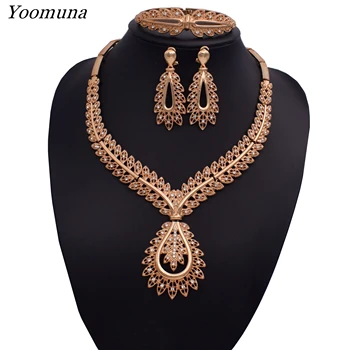 Fashion Dubai Gold Jewelry Sets Flower Shape Crystal Necklace Bracelet Ring Earring Bridal Wedding Jewelry Accessories
Fashion Dubai Gold Jewelry Sets Flower Shape Crystal Necklace Bracelet Ring Earring Bridal Wedding Jewelry Accessories