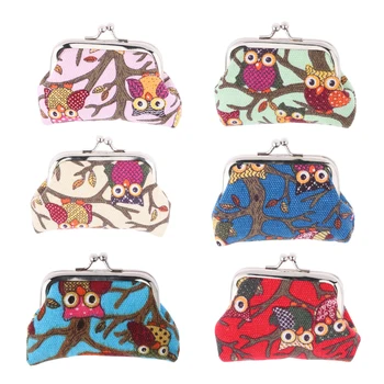 

Cute Cartoon Owl Pattern Canvas Small Wallet, Mini Purse, Money Clasp Pouch, for Coin Card Holder