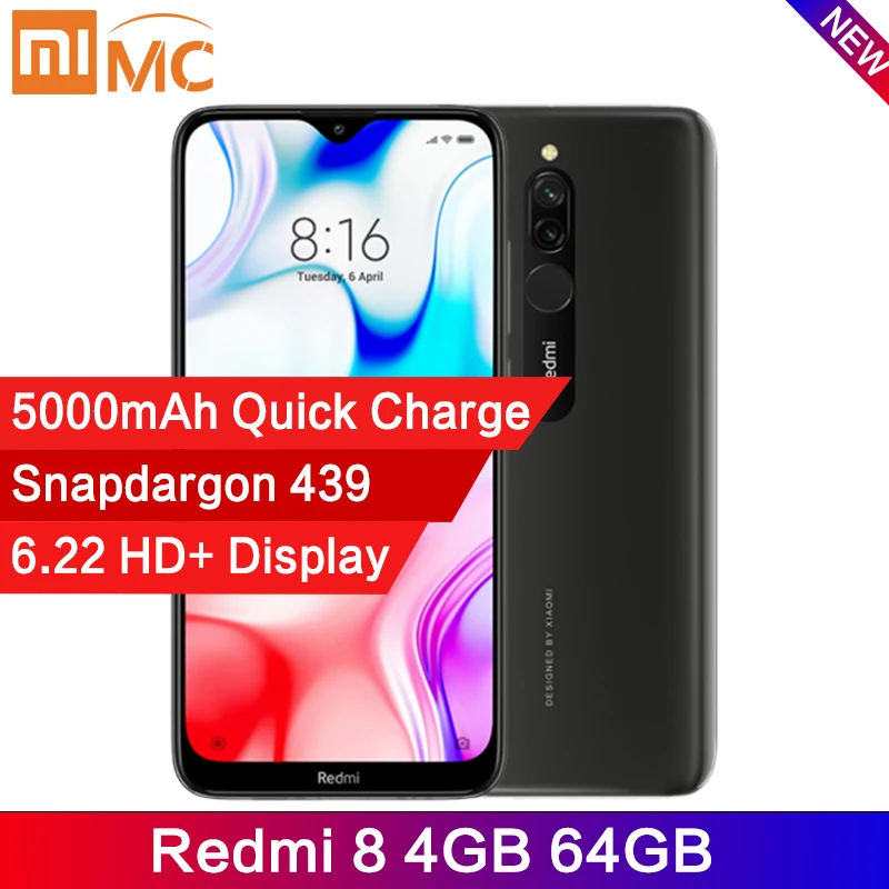 

Global Version Xiaomi Redmi 8 4GB 64GB Snapdragon 439 Octa Core 12MP AI Camera Mobile Phone 5000mAh Quick Charge CE Cellphone