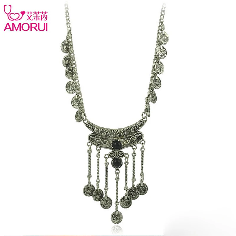 Vintage Gypsy Bohemian Boho Long Tassel Chain Necklace Women Antique Carving Coins Necklaces for Fashion Jewelry | Украшения и