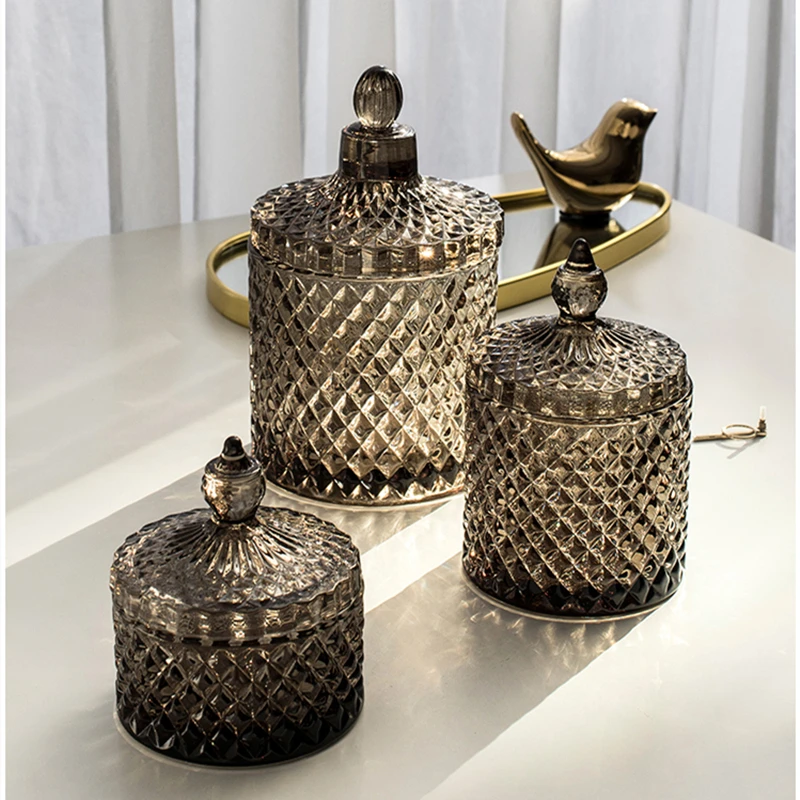 Dark Grey Crystal Glass Storage Jar With Cover Canned 600ML Diamond Cans Sugar Cotton Swab Box Household Organizer Decoration
Dark Grey Crystal Glass Storage Jar With Cover Canned 600ML Diamond Cans Sugar Cotton Swab Box Household Organizer Decoration
