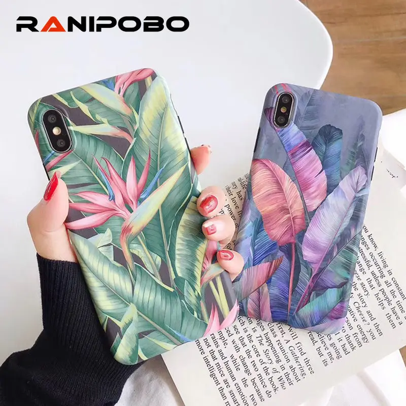 

Vintage Banana Leaves Phone Case For iPhone 11 XR XS X XS Max 7 8 6 6S Plus Colorful Soft IMD Protection Back Cover Cases