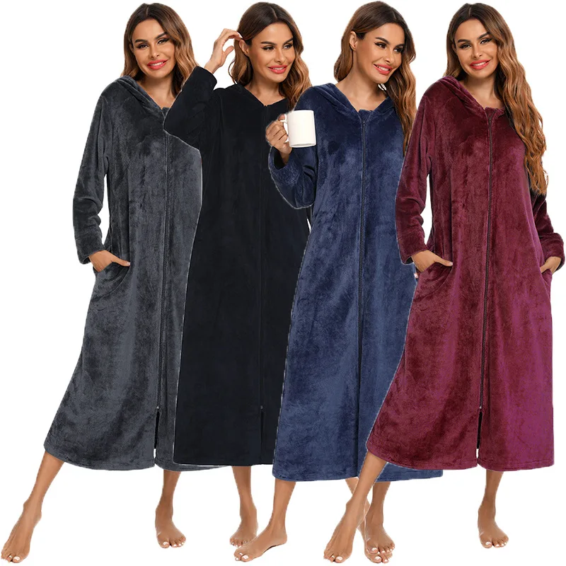 KOENVE Long-Sleeved Autumn And Winter Flannel Nightgown Cardigan Hooded Zipper Female And Male Pajamas Couples
KOENVE Long-Sleeved Autumn And Winter Flannel Nightgown Cardigan Hooded Zipper Female And Male Pajamas Couples