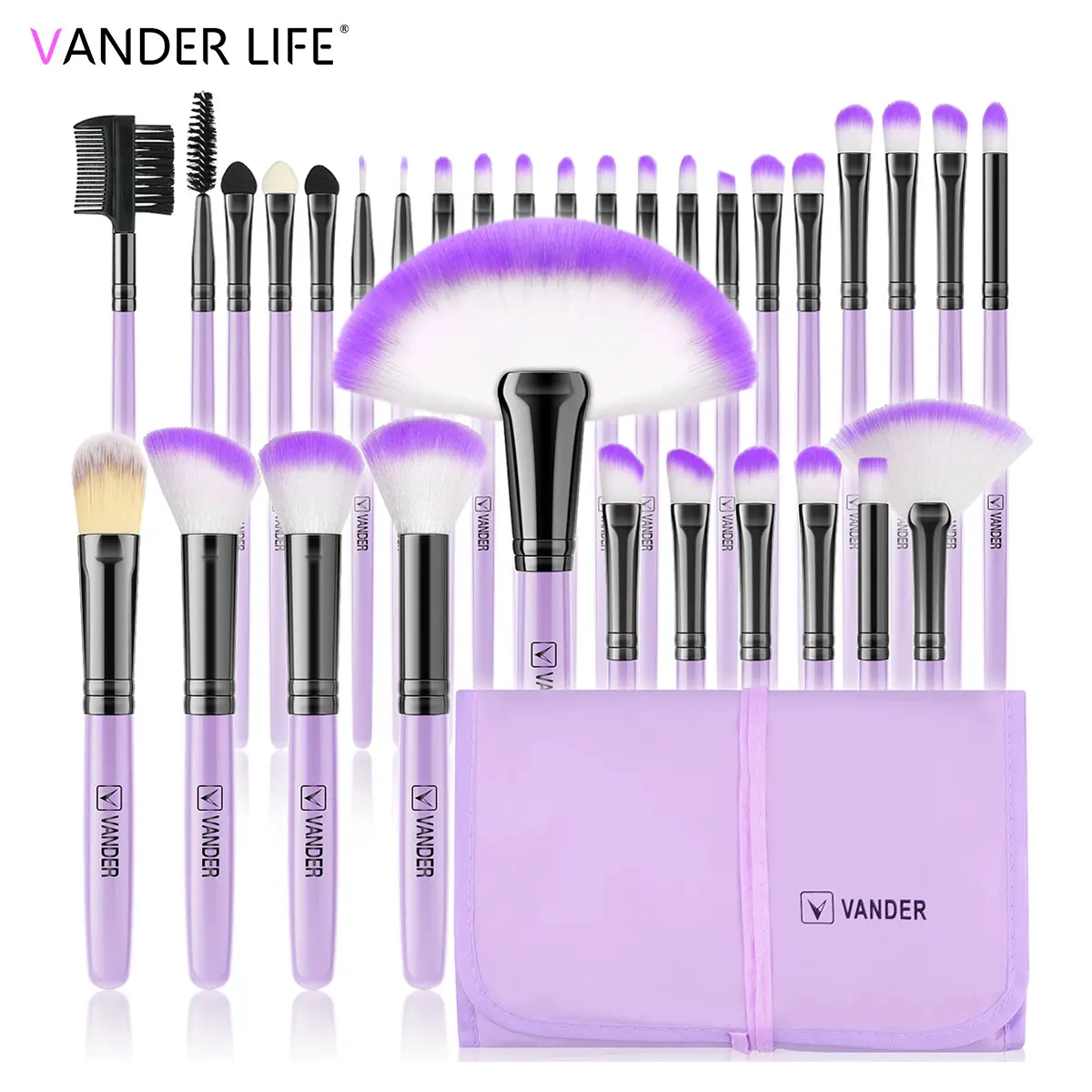 

Purple 32pcs Makeup Brushes Kit Professional High Quality Natural Hair Powder Foundation Blush Eyeshadow Make Up Brush Set