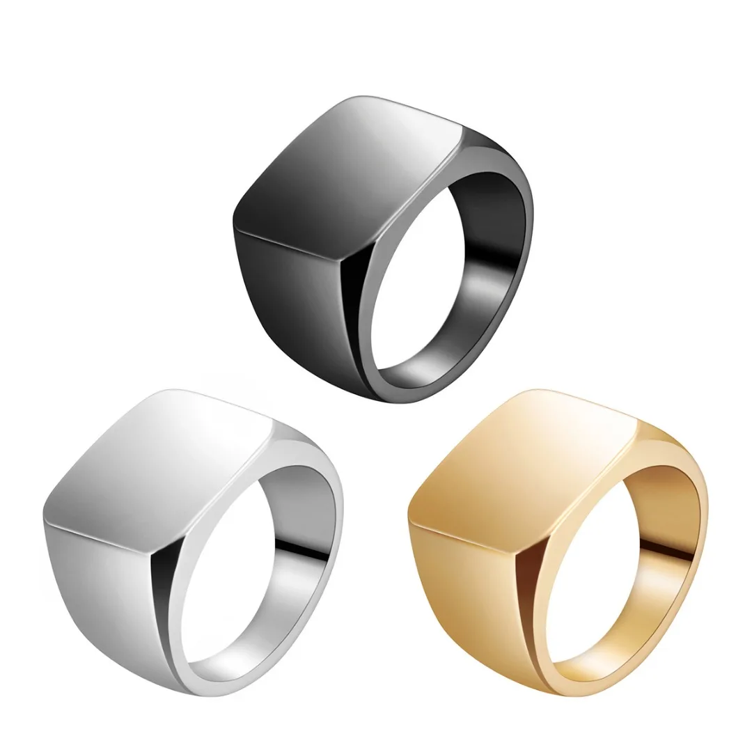Простое квадратное кольцо новый бренд Мужская ширина перстень полированный