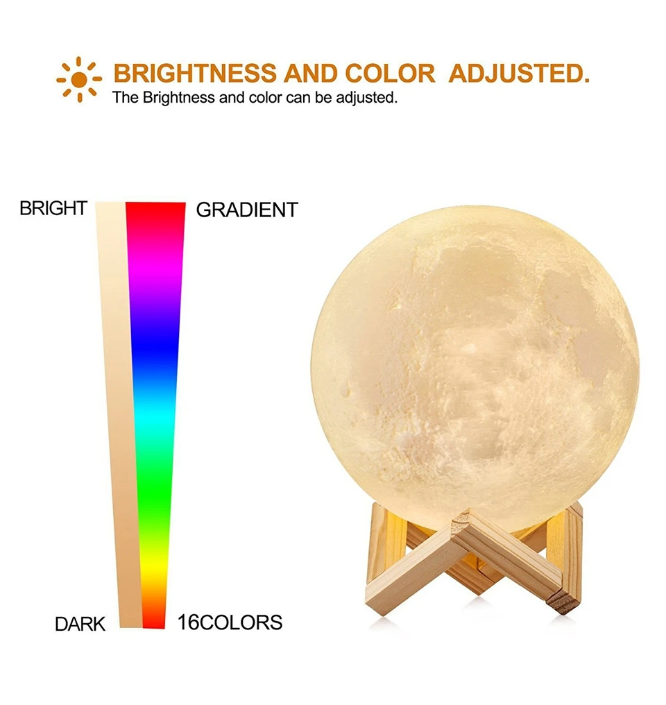 Rambery moon lamp 3D print night light Rechargeable 2 Color Tap Control lamp lights 16 Colors Change Remote LED moon light gift
Rambery moon lamp 3D print night light Rechargeable 2 Color Tap Control lamp lights 16 Colors Change Remote LED moon light gift