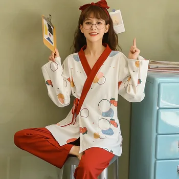 Autumn Cotton Women Cute Cartoon Print Pajamas Set V-Neck Loose Cardigan+Pants 2Pcs Sleepwear Ladies Soft Kimono Style Homeware
Autumn Cotton Women Cute Cartoon Print Pajamas Set V-Neck Loose Cardigan+Pants 2Pcs Sleepwear Ladies Soft Kimono Style Homeware