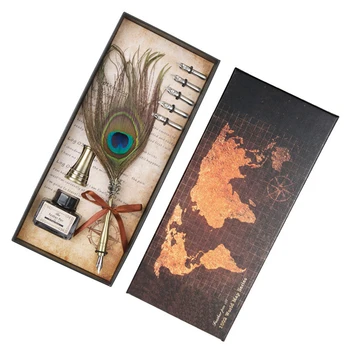 Classical Antique Style Feather Dip Calligraphy Fountain Pen With Writing Ink 5 Nibs Kit Set Feather Pen Set Stationery Gift Box 
Classical Antique Style Feather Dip Calligraphy Fountain Pen With Writing Ink 5 Nibs Kit Set Feather Pen Set Stationery Gift Box