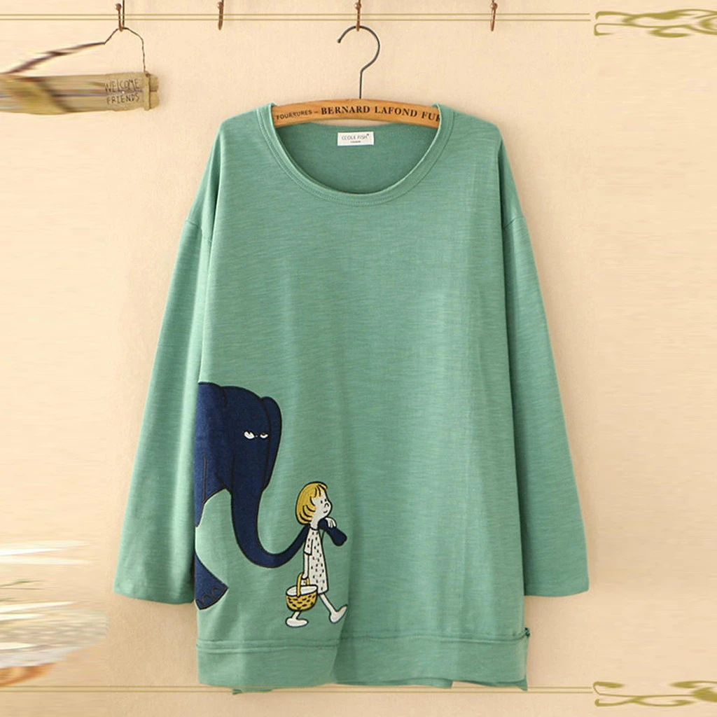 Fashion Women Blouse Autumn 2019 Casual Plus Size Elephant Print Loose Tunic Shirt Blouses Tops O-Neck Clothing Dames 828