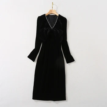 HIGH QUALITY 2020 Newest Fashion Designer Dress Women's Sexy Diamonds V-Neck Big Bow Back Split Black Velvet Dress 
HIGH QUALITY 2020 Newest Fashion Designer Dress Women's Sexy Diamonds V-Neck Big Bow Back Split Black Velvet Dress