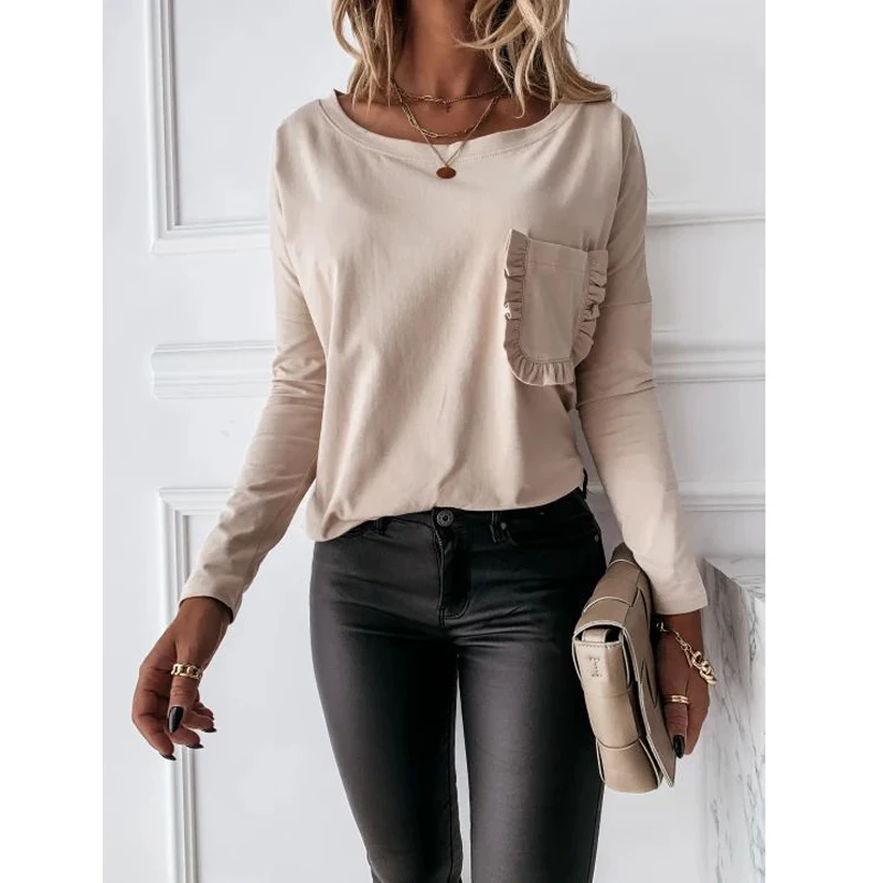 Fashion O-neck Women's T-shirt White Black Lace Pocket Tee Women Autumn Long Sleeve 2020 Tops Tee Casual Loose Tee Shirt Female
Fashion O-neck Women's T-shirt White Black Lace Pocket Tee Women Autumn Long Sleeve 2020 Tops Tee Casual Loose Tee Shirt Female