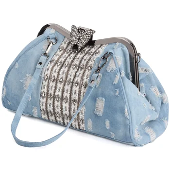 2019 New Fashion Denim Rhinestones Crystal Women Handbag Top Handle Butterfly Decoration Patchwork Ladies Shoulder Bag Clutch
2019 New Fashion Denim Rhinestones Crystal Women Handbag Top Handle Butterfly Decoration Patchwork Ladies Shoulder Bag Clutch
