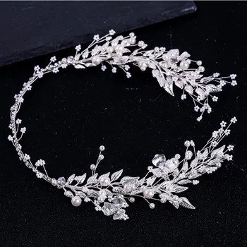 

New Korean Fashion Fairy Handmade Leaves White Crystal Simulated Pearls Hair Band Women Girl Bridal Bride Wedding Party Headwear