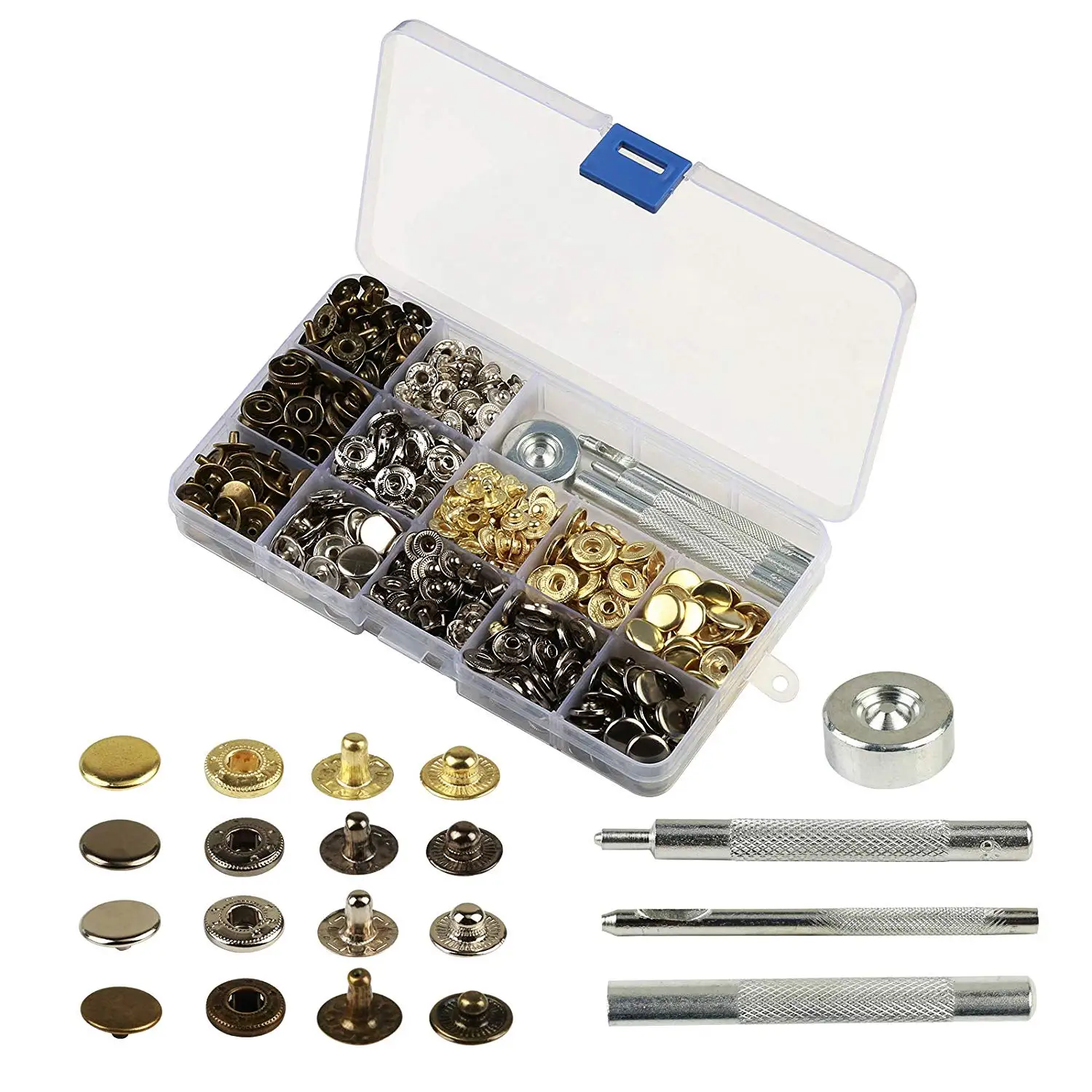 METABLE 160 Sets Snap Fasteners Durable Metal Snap Button Kit Tool Press Studs with Base Fixing Tool for Overalls Backpacks
METABLE 160 Sets Snap Fasteners Durable Metal Snap Button Kit Tool Press Studs with Base Fixing Tool for Overalls Backpacks