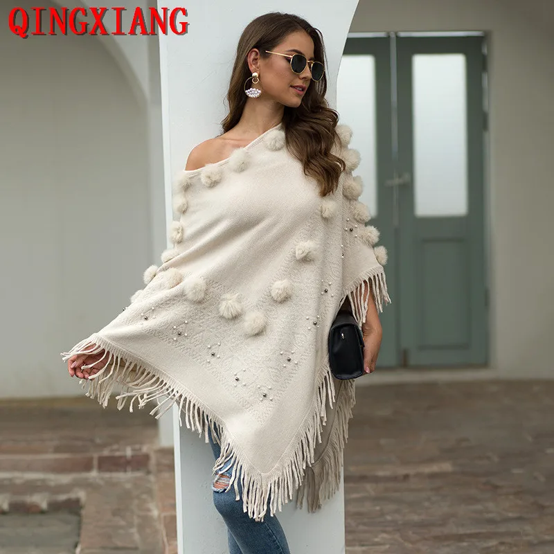 2020 Autumn Winter Women Plus Size Triangle Tassel Knitted Sweaters Shawl Fur Ball Poncho Cape Faux Fur Loose Beading Pullovers
2020 Autumn Winter Women Plus Size Triangle Tassel Knitted Sweaters Shawl Fur Ball Poncho Cape Faux Fur Loose Beading Pullovers