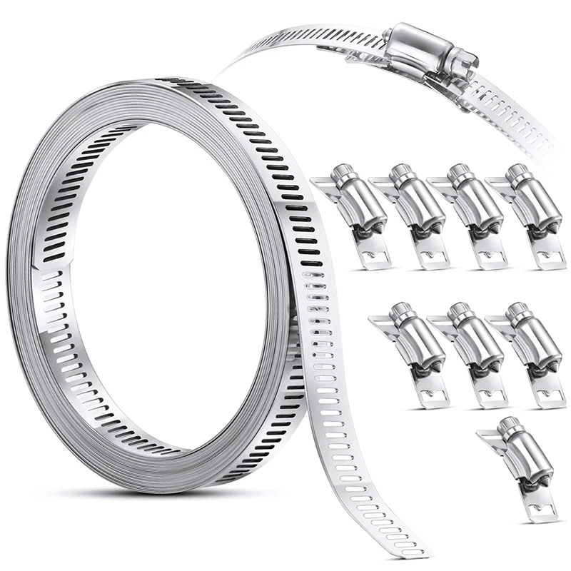 

1set 11.5 Feet Stainless Steel Worm Clamp Hose Clamp Strap with Fasteners Adjustable DIY Pipe Ducting Clip Hardware Accessories