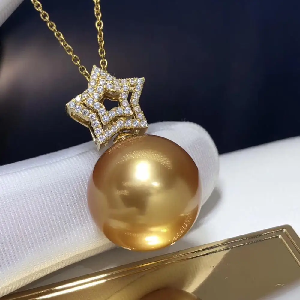 Fine Jewelry 18K Yellow Gold Natural Ocean Golden Pearl 14-15mm Pendant Necklaces for Women FIne Pearls Pendants
Fine Jewelry 18K Yellow Gold Natural Ocean Golden Pearl 14-15mm Pendant Necklaces for Women FIne Pearls Pendants