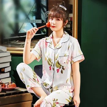 Pajamas Women Summer Korean Version Viscose Short-sleeved Trousers Pajamas Suit Printing Loose Homewear 2 Pcs Suit Pijama Mujer
Pajamas Women Summer Korean Version Viscose Short-sleeved Trousers Pajamas Suit Printing Loose Homewear 2 Pcs Suit Pijama Mujer