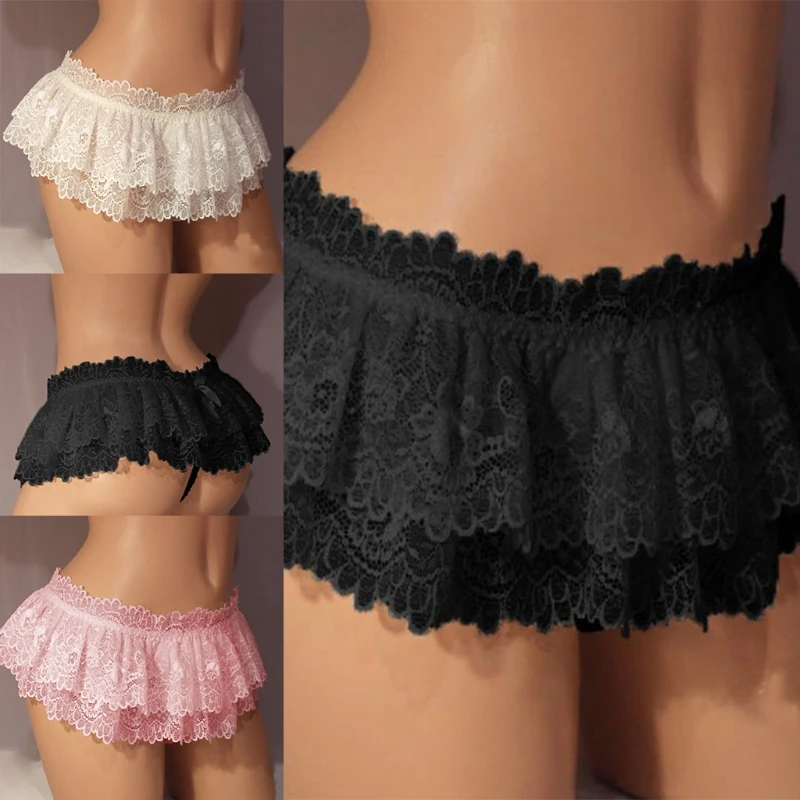 

Sissy Lace Briefs Mens Ruffled Panties Thongs Mini Skirt Crossdress Costume Panty Skirt Thongs Gay Male Sexy Underwear