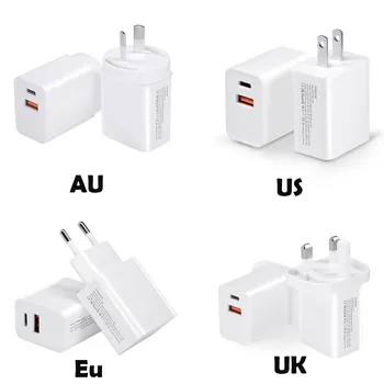 

#H40 AU EU US UK 18W USB PD+ QC 3.0 Quick Charger Two Power Ports Travel Charger Wall Charger For iPhone 11 Pro For iPad Pro