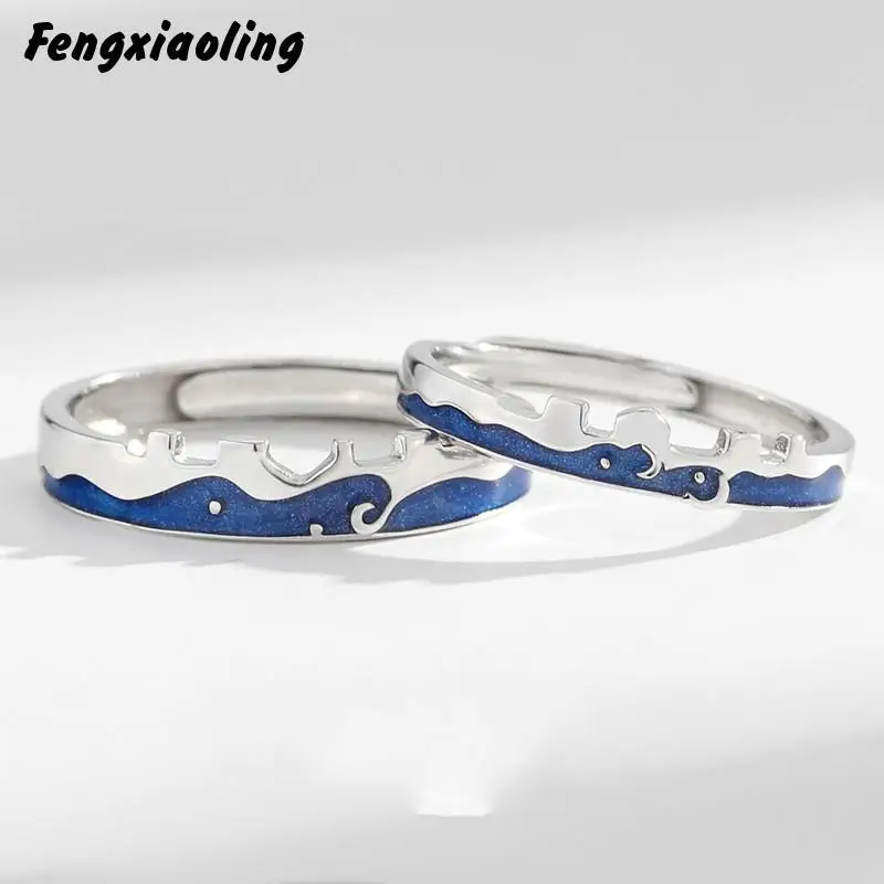 Fengxiaoling 100% Genuine 925 Sterling Silver Blue Dripping Glaze Ocean Couple Ring Wedding Bands Fine Jewelry Cute Accessories
Fengxiaoling 100% Genuine 925 Sterling Silver Blue Dripping Glaze Ocean Couple Ring Wedding Bands Fine Jewelry Cute Accessories