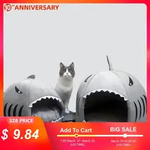 Gato quente esteira em forma de tubarão casa quente canil gatinhos cama um esteiras dois usages canil camas de gato tenda ao ar livre produtos para animais de estimação gatos cesta(China)