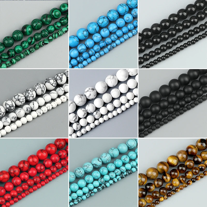 9 style High Quality Beads 4 6 8 10MM Tiger EYe Turquoises Loose Round Natural Stone For Making DIY Jewelry Bracelet Gift | Украшения и