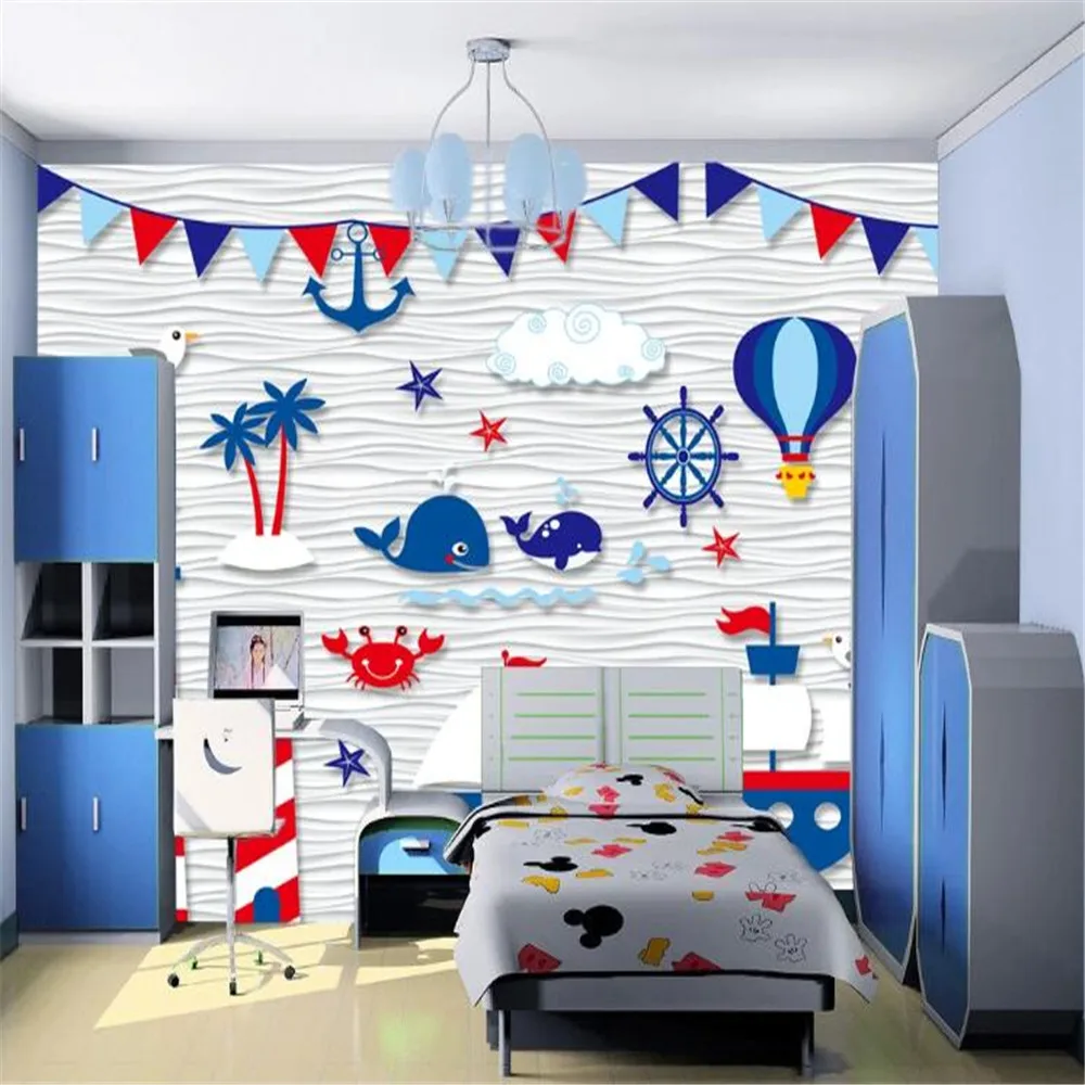 

Milofi custom children's nautical 3D three-dimensional wallpaper mural TV background wall