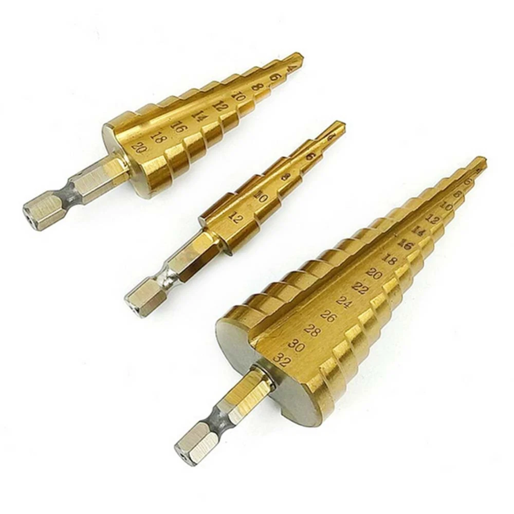 3pc HSS Step Drill Bit Set Cone Hole Cutter Taper Metric 4-12/20/32 mm Titanium Coated Hex Core Drill Bits sets with Cloth bag
3pc HSS Step Drill Bit Set Cone Hole Cutter Taper Metric 4-12/20/32 mm Titanium Coated Hex Core Drill Bits sets with Cloth bag