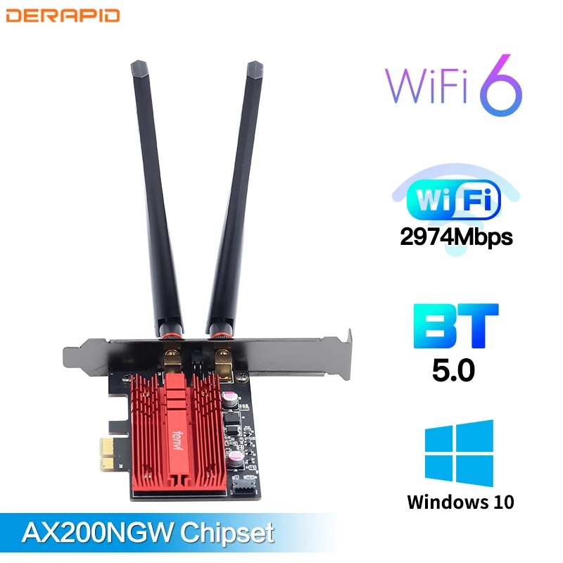 WiFi 6 3000Mbps Intel AX200 Dual Band Bluetooth5.0 802.11ax Wireless WiFi Card 2.4G/5Ghz For Win10 MU-MIMO Desktop PCI Express
WiFi 6 3000Mbps Intel AX200 Dual Band Bluetooth5.0 802.11ax Wireless WiFi Card 2.4G/5Ghz For Win10 MU-MIMO Desktop PCI Express
