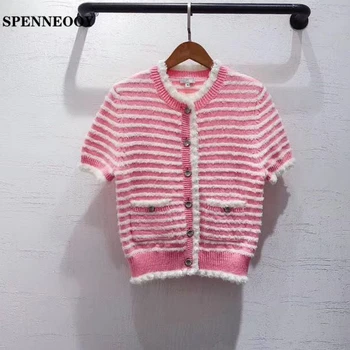 SPENNEOOY Designer Custom Runway Spring Female Short Sleeve Knitting Sweater Button Striped Knit Streetwear Slim Cardigans
SPENNEOOY Designer Custom Runway Spring Female Short Sleeve Knitting Sweater Button Striped Knit Streetwear Slim Cardigans