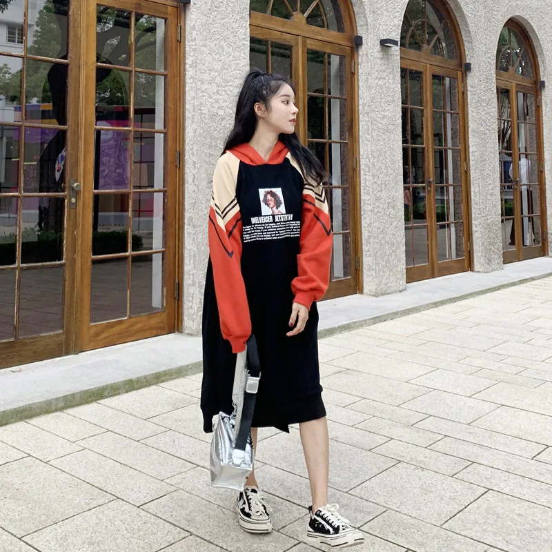Photo Shoot 2020 Spring New Style Korean-style Loose-Fit Mixed Colors Hooded Dress over-the-Knee Mid-length Casual Sweatshirt Sk
Photo Shoot 2020 Spring New Style Korean-style Loose-Fit Mixed Colors Hooded Dress over-the-Knee Mid-length Casual Sweatshirt Sk