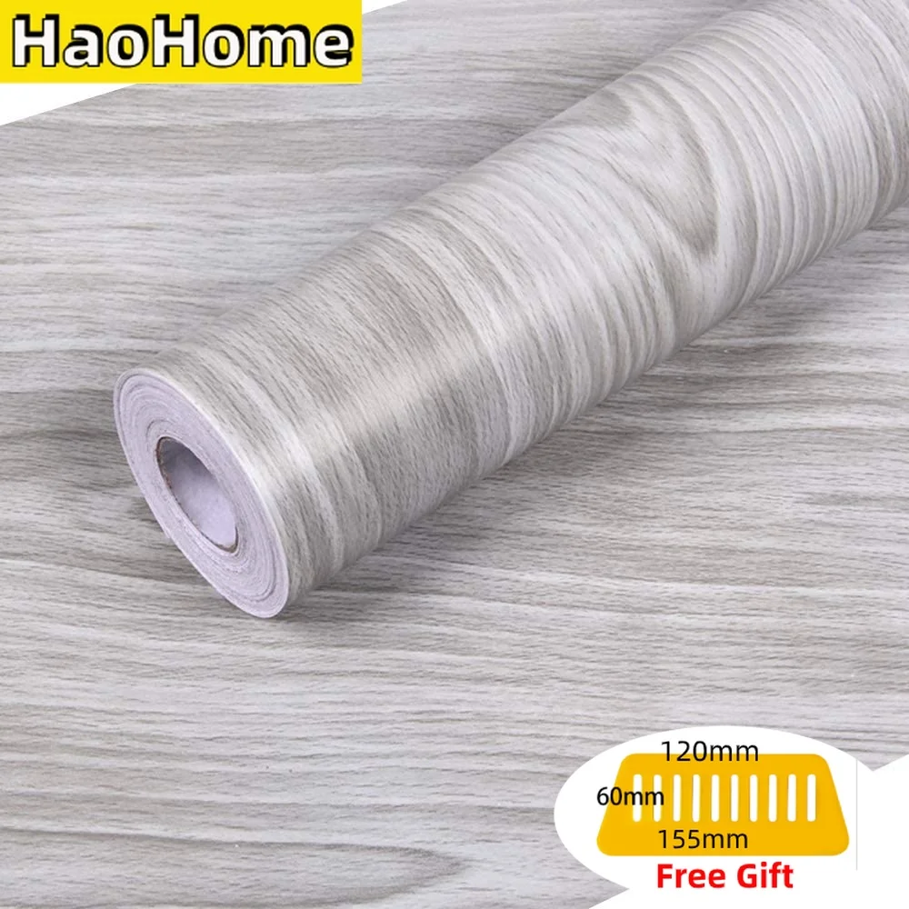 

HaoHome Gray Wood Grain Peel and Stick Wallpaper Wood Shlef Liner Removable Contact Paper Self Adhesive Grey Wall Covering