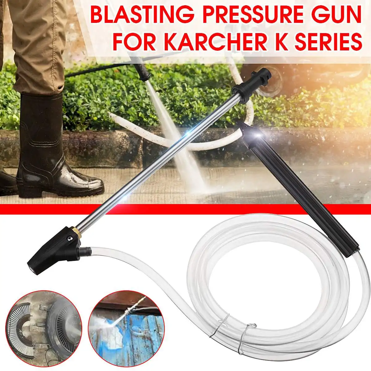 Washer Blasting Pressure Tool Sand Kit 275cm 1Pc Rubber+Steel High Pressure Wet