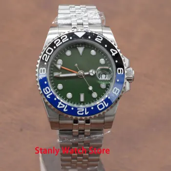 Solid Bliger 40mm Green Sterile Dial Luminous Marks Blue Black Ceramic Bezel GMT Function Automatic Movement Men's Watches
Solid Bliger 40mm Green Sterile Dial Luminous Marks Blue Black Ceramic Bezel GMT Function Automatic Movement Men's Watches