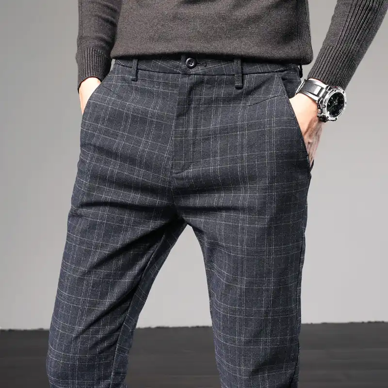 mens skinny black check trousers