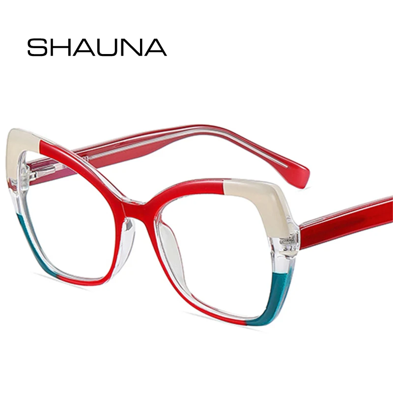 

SHAUNA Retro TR90 Cat Eye Women Glasses Frame Clear Anti-blue Light Men Optical Spring Hinge Colorful Eyeglasses Frames