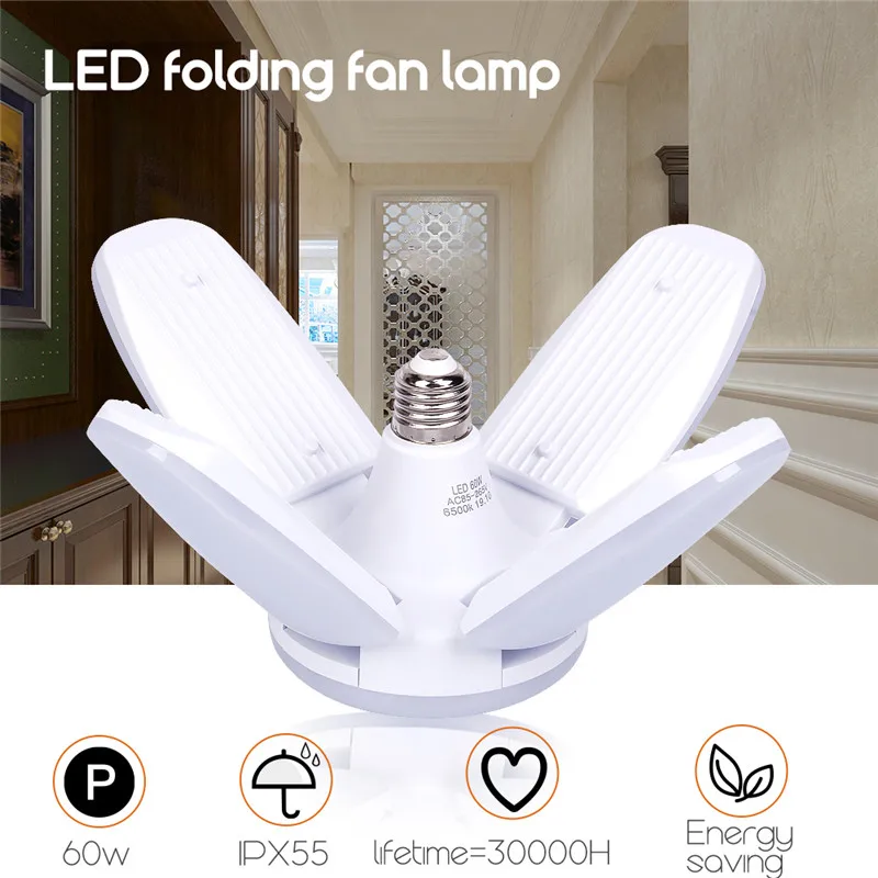 

NEWEST 60W Foldable Fan Blade LED Pendant Lights No Flicker B22 E27 LED Bulb 220V 360 Degrees Angle Adjustable Ceiling Lamp