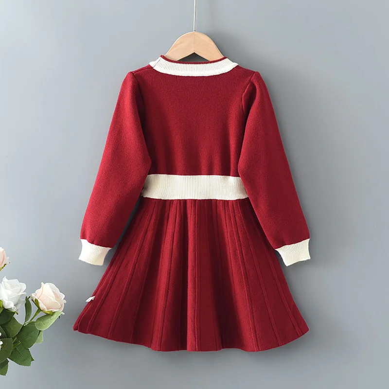 

Knitted Dress Spring And Autumn Girls' Dress Small Fragrance Style Western Princess Dress Long-Sleeved Sweater Dress