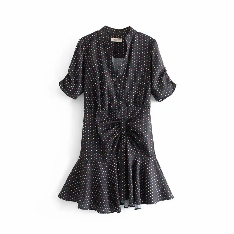 Spring New Style Western Style WOMEN'S Dress V-neck Color Polka Dot Non-symmetrical Cascading Lotus Leaf Button Dress Fashion
Spring New Style Western Style WOMEN'S Dress V-neck Color Polka Dot Non-symmetrical Cascading Lotus Leaf Button Dress Fashion