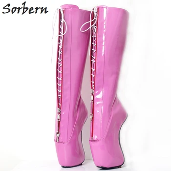 

Sorbern Peach Women Boots Ballet Hoof High Heel Punk Goth Ykk Lockable Zipper Lace Up Heelless Custom Wide Calf Sexy Fetish Boot