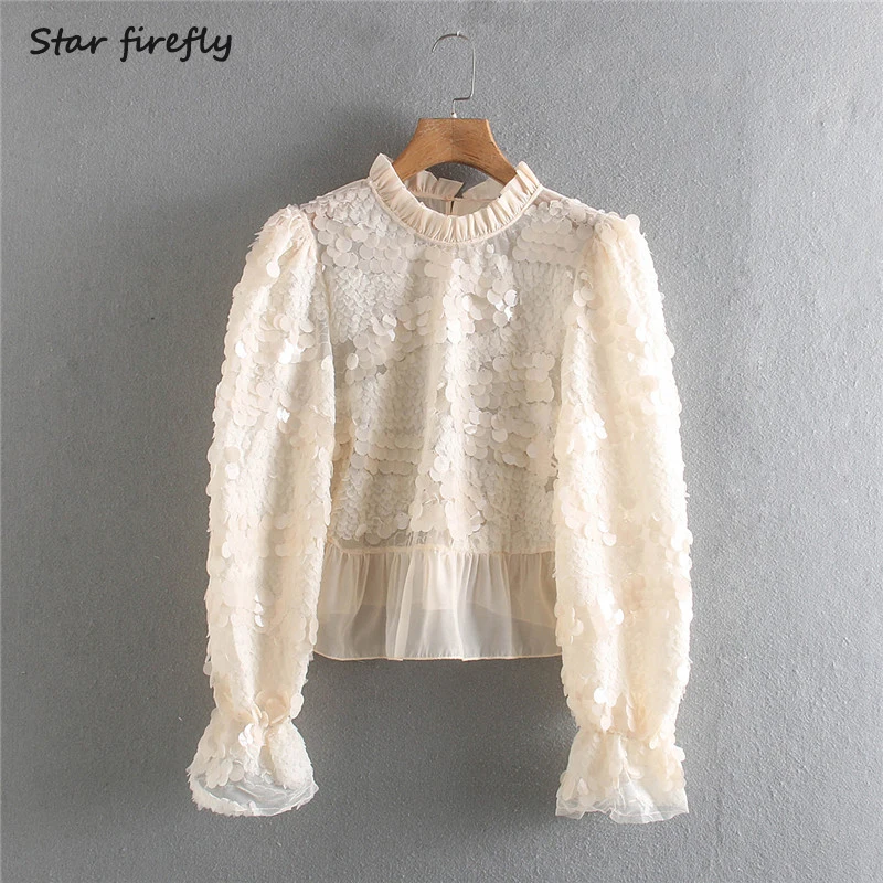 Star Firefly Fashion Za Shirt Women New Spring 2019 Elegant Slim Stand Collar Petal Sleeve Laminated Beaded Patchwork Blouse 
Star Firefly Fashion Za Shirt Women New Spring 2019 Elegant Slim Stand Collar Petal Sleeve Laminated Beaded Patchwork Blouse