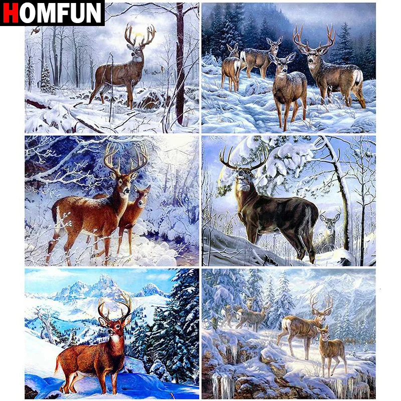 Алмазная живопись HOMFUN сделай сам картина с изображением животных оленя снега