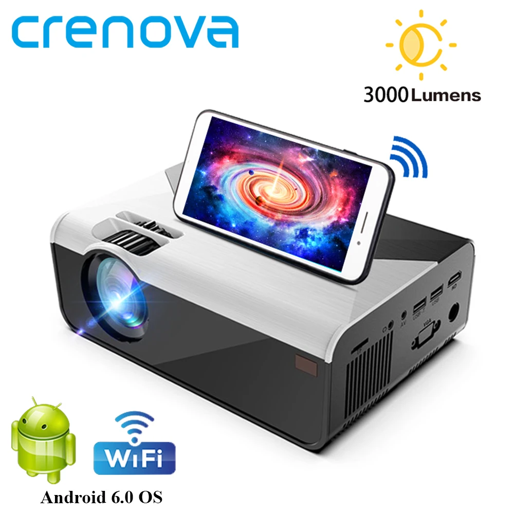 CRENOVA MINI проектор G08 Поддержка 1080 P 3000 люмен Android Wi-Fi Bluetooth для телефона 3D домашний
