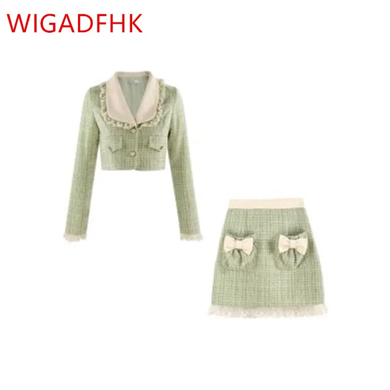 WIGADFHK 2021 Autumn And Winter New Sweet And Gentle Suit Retro Tweed Short Jacket + High Waist Skirt Two-piece Women's Green
WIGADFHK 2021 Autumn And Winter New Sweet And Gentle Suit Retro Tweed Short Jacket + High Waist Skirt Two-piece Women's Green