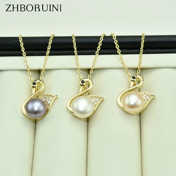 

ZHBORUINI Pearl Jewelry Gold Swan Necklace Natural Pearl Beautiful 925 Sterling Silver Jewelry Pendants Accessories Wholesale