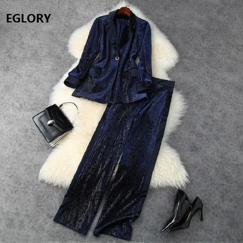 Top Quality Women's Set 2020 Autumn Winter Blazer Suit Female Lurex Yarn Patchwork Single Button Blazer Jacket+Wide Leg Pant Set
Top Quality Women's Set 2020 Autumn Winter Blazer Suit Female Lurex Yarn Patchwork Single Button Blazer Jacket+Wide Leg Pant Set