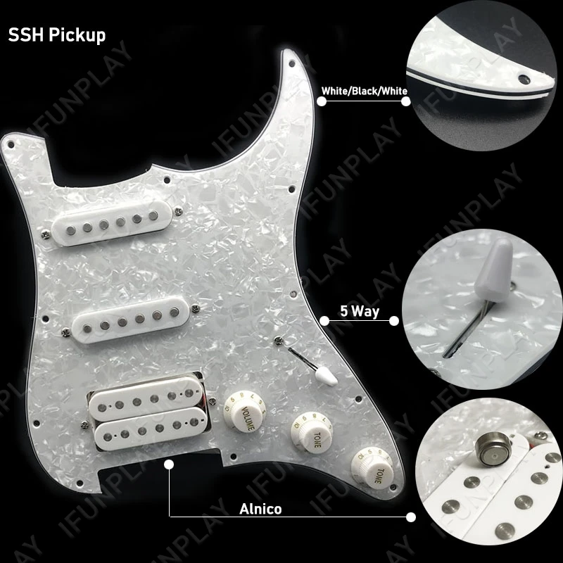Description Picture 6 of itemSSH Loaded Prewired Electric Guitar Pickguard Pickup for FD ST Style Guitar White Pearl